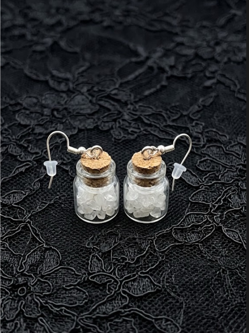 Handmade Mini Opalite Crystal Filled Glass Bottle Earrings - Picture 2 of 3